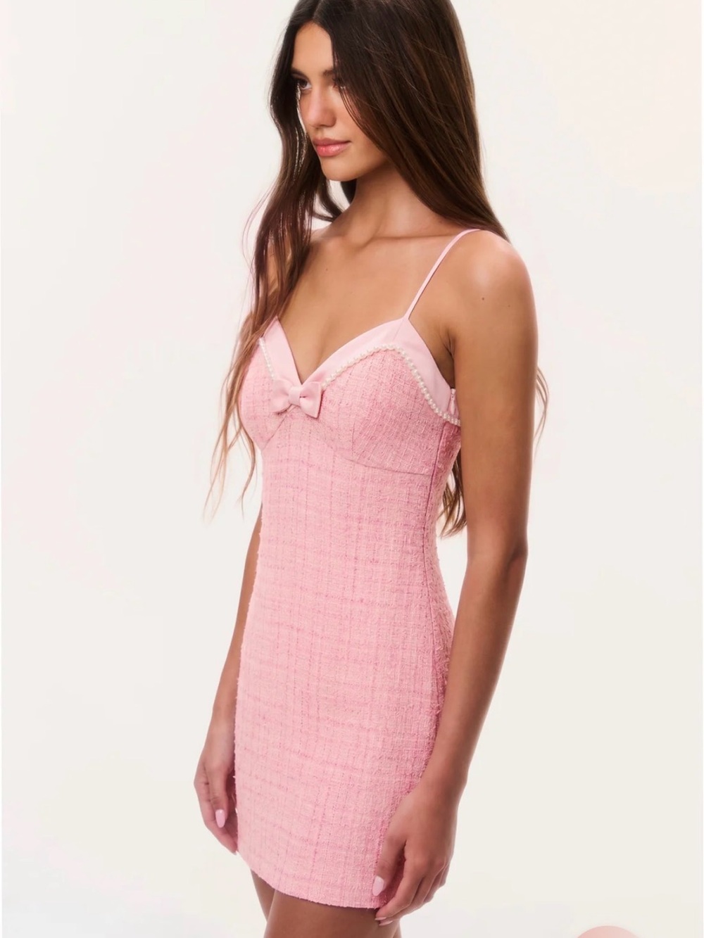 LoveShackFancy Florencio Tweed Mini Dress - slip dress with bow and pearls - Picture 3 of 9